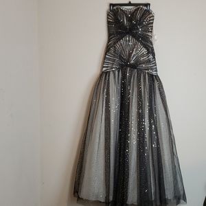 Fire and Ice Long prom dress black and gold